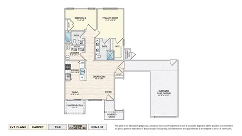 Floor plan for 2 beds, 2 baths, 1000 sqft